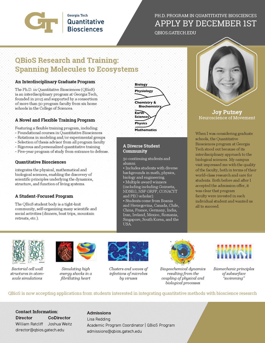 Now is a great time to apply to <a href="/QBioS_GT/">QBioS PhD @ GT</a>. QBioS is a student-focused, interdisciplinary PhD program focused on the quantitative biosciences. 

As of today, we are waiving all application fees. Just email lisa.redding@biosci.gatech.edu prior to submission so we can pay for it.