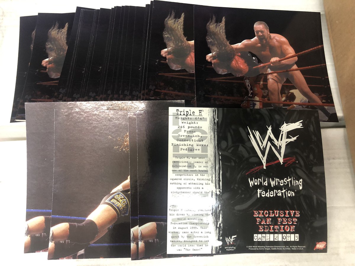 WrestlingTradi2's tweet photo. Found lots of the @PaulWight #WWF WrestleMania 2000 exclusive promo cards from #ComicImages &amp; only a few of the @TripleH ones. Unfortunately, no @TheRock singles. #wrestlingcards #thehobby #wtc https://t.co/4ol8uxxSr0