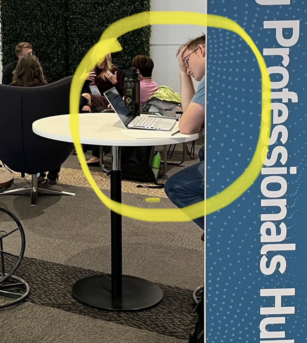 educause_cookie's tweet photo. @sppitt @educause This guy expression and hand placement screams young professional. Whoever you be, know the frustration is temporary. Don't send snarky email response. Sleep on it. Be better in morning. https://t.co/iKUFe3iXtP