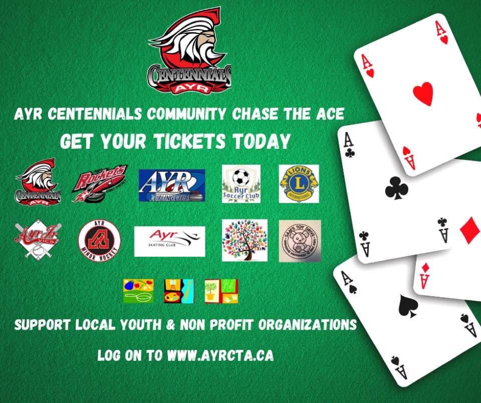 $4,000 jackpot up for grabs at 8pm💰 
ayrcta.ca
<a href="/4_cens/">Ayr Centennials Alumni</a> 
#communitydraw 
Get your tickets online 💰 ayrcta.ca