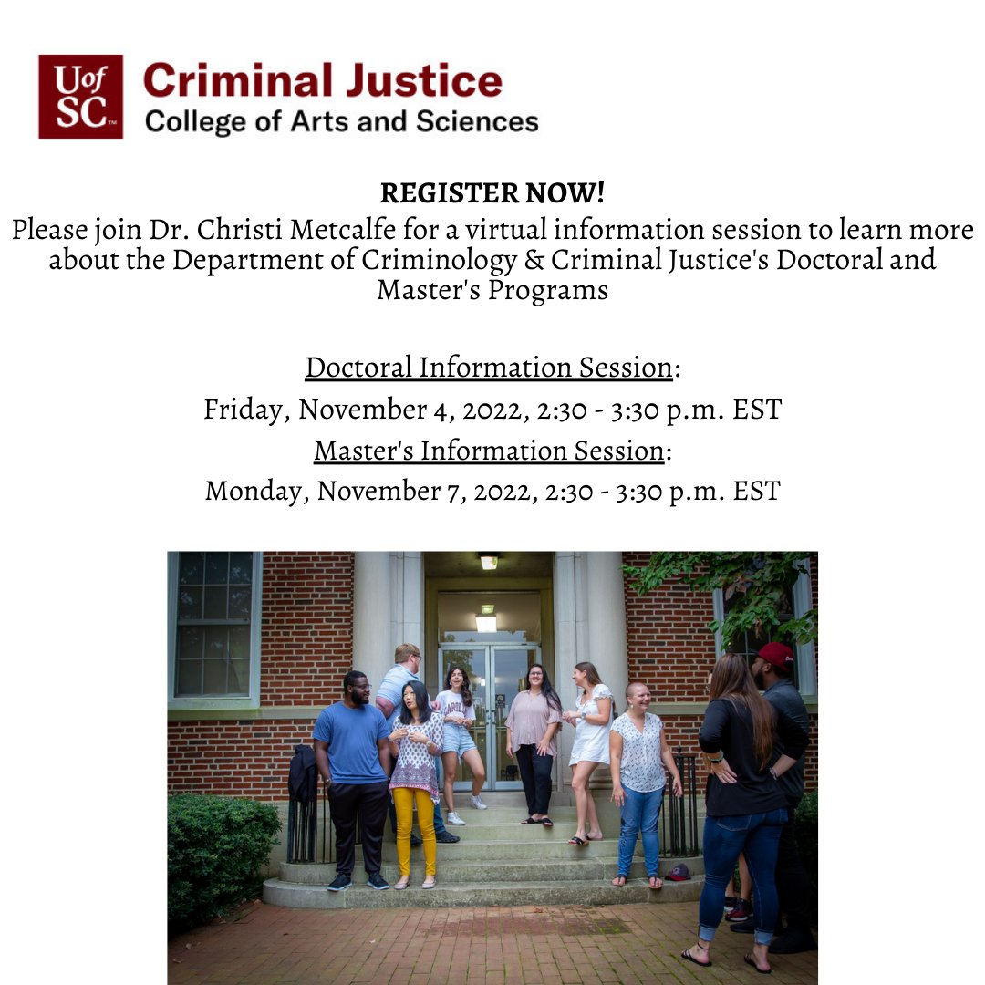 Please join us for information sessions about our graduate programs! #crimtwitter

Registration link for PhD program: admit.applyweb.com/events/registe…
Registration link for MA program: admit.applyweb.com/events/registe…