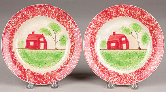 AntiqueDigest's tweet photo. Pair of red spatter shed plates, 7½" diameter, sold for $3024 (est. $500/1000) at @pookandpook https://t.co/K7cxufCykW #antiques #antique #vintage #appraisal #art #artist #Americana #spatter #spatterware #Pennsylvania #folkart https://t.co/oLeNWQkyOW