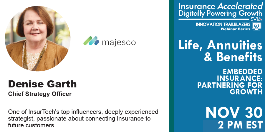 SVIAccelerator's tweet photo. Join @denisegarth of @Majesco_Inc at Our Free #InsurTech #Webinar | Info β https://t.co/RB7cz5Wp6T | #Insurance #LifeAnnuitiesBenefits #EmbeddedInsurance #InsuranceDistribution #InsurancePartnerships #ThoughtLeaders #SVIAEvents https://t.co/RInrQkXnsf