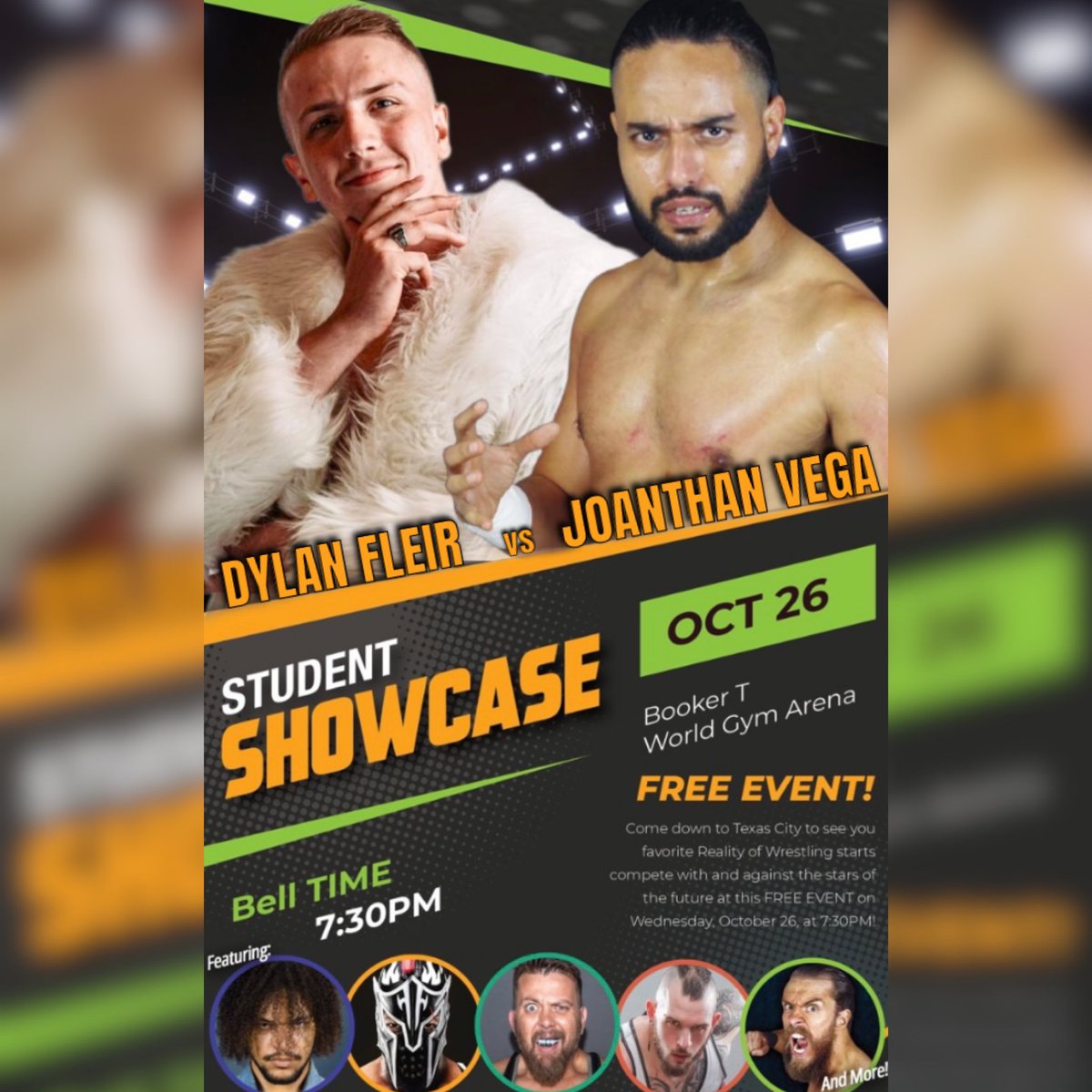 ‼️FREE EVENT‼️ Two more matches have been added for our FREE “Student Showcase” event this Wednesday at the World Gym Arena. — 8 Matches / Bell Time 7:30pm — *NO TICKETS REQUIRED* World Gym Arena 10000 Emmett F Lowry Expy Texas City, Tx 77591