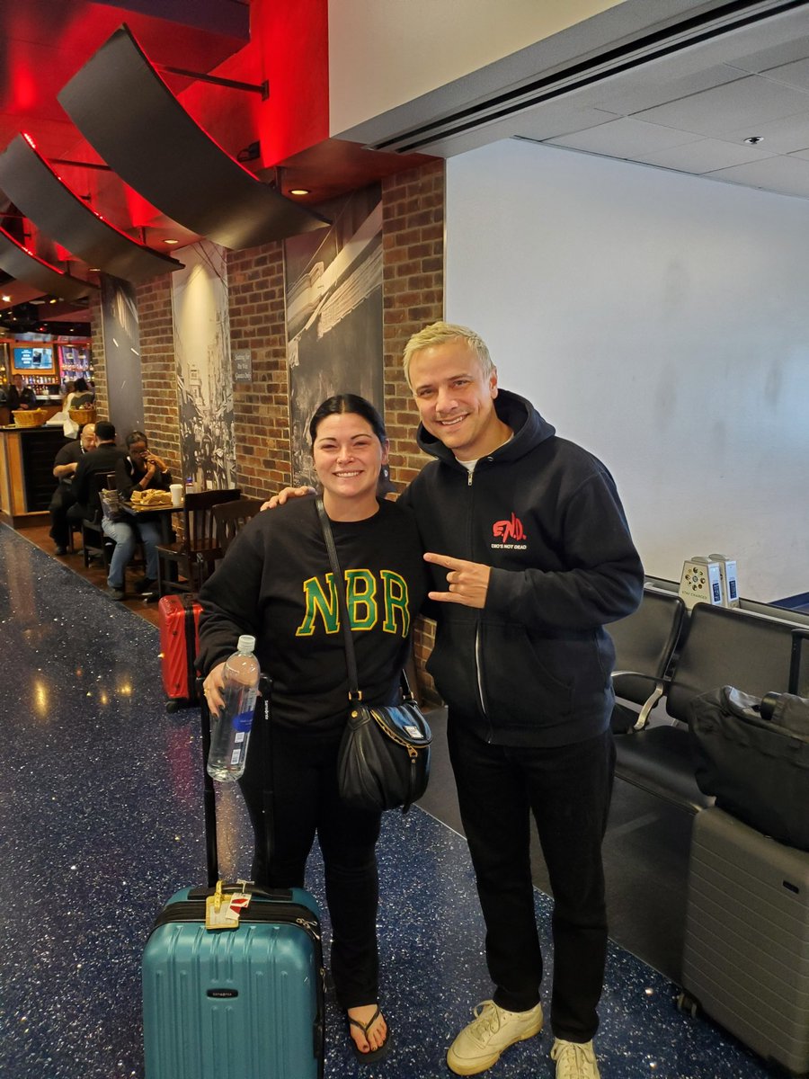 JackieGeni's tweet photo. Thank you @Mattcutshall for being a highlight on a tough weekend and taking time to get a photo in at the airport. @KyleTheHut and I are waiting for another cruise to be announced! 🤞 https://t.co/inrHhQys7l