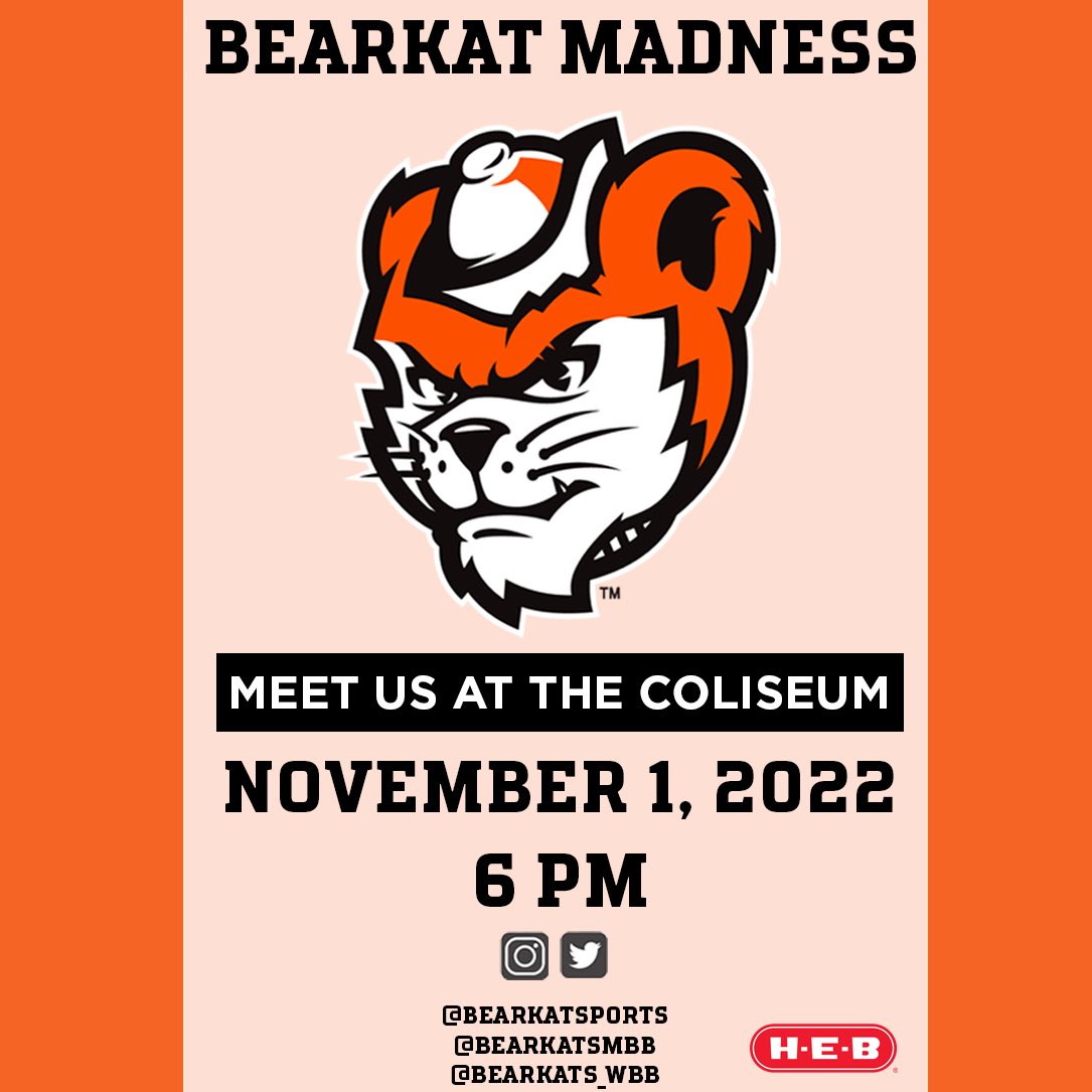 🚨It’s Bearkat Madness Time!🚨 🗓️ Tues., Nov 1st 🕕 6 PM 👕 Free t-shirts for the first 2️⃣5️⃣0️⃣ students! #EatEmUpKats
