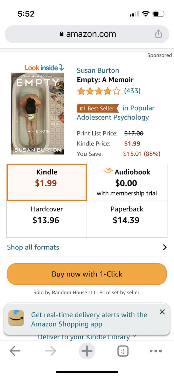 EMPTY is a deal of the day! #1 in Popular Adolescent Psychology, a category to which my teenage self might have added a hyphen (Popular-Adolescent Psychology); smirked, & then felt shame, because of course 'popular' always meant too much to her, even when she pretended it didn't.