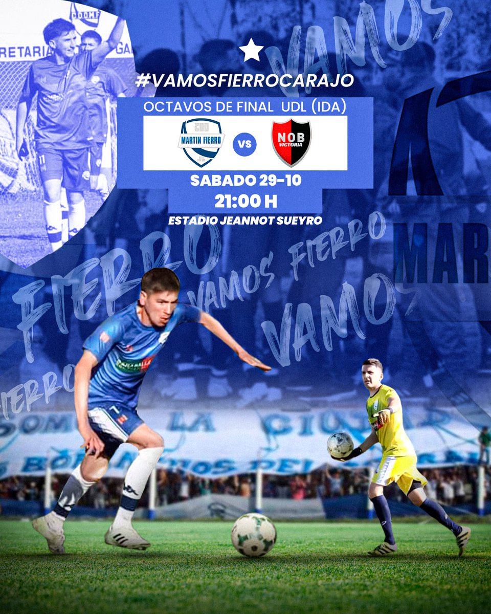 CDDMF's tweet photo. #UDL10aniversario #Clausura2022 #OctavosDeFinal 

Sábado 29/10

Martín Fierro vs Newell's 

🕘21:00hs Primera División

🏟️ Estadio Jeannot Sueyro 

#VAMOSFIERROCARAJO ⚽🦈⚪💙⚪💪

#somoslaciudad  #ElSabadoCuesteLoQueCueste #TodosAlJeannot #Maciá #entrerios https://t.co/rhMJDIa8IF