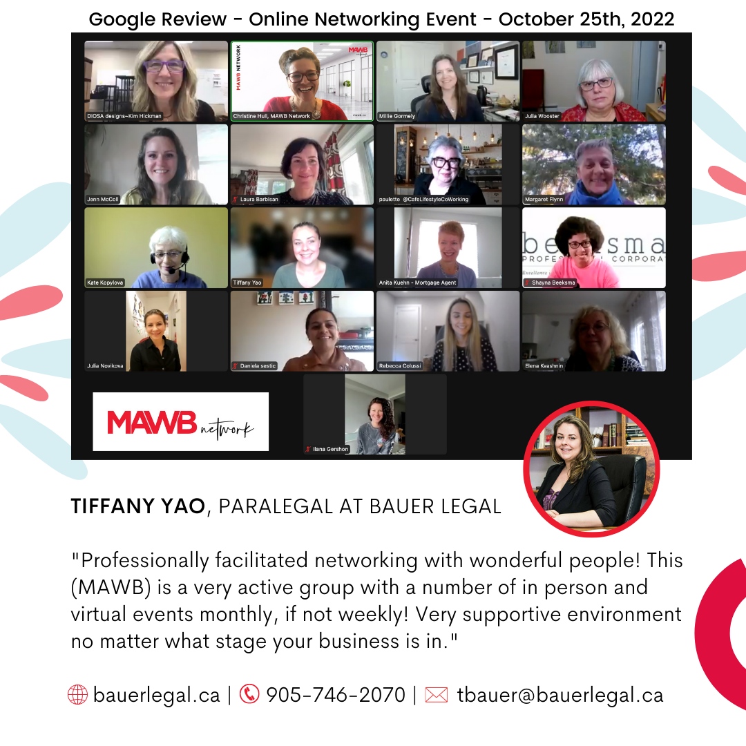 Another lovely MAWB Online Speed Networking Event today! For those that attended, thank you for your time and the energy you gave us today!

Thank you to those ladies that shared a Google Review!! Here's the first one that arrived today, from Tiffany Bauer of Bauer L...