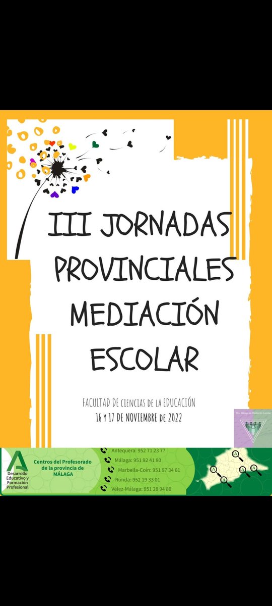 Red_Mediacion's tweet photo. Ya están aquí nuestras esperadas Jornadas de Mediación 🎉🍾.
Inscripción por el @cepmalaga https://t.co/ybxoW0xco9