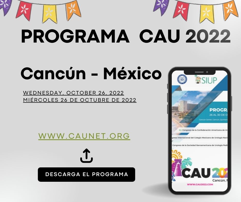 🇲🇽Programa CAU 2022🇲🇽 Queridos miembros CAU los invitamos a descargar el programa completo de CAU 2022 Cancún - México. Miércoles 26 al 30 de Octubre de 2022 Web CAU: caunet.org/programa-gral-… @colmexuro #Urología #CAU2022 #urologylife #urologysurgery #UrologíaFemeninaa