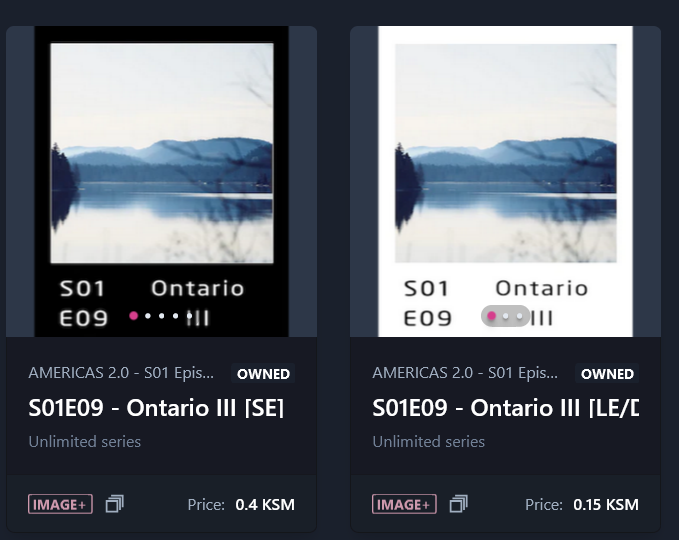 Americas_2_0's tweet photo. EPISODE 09 - ONTARIO III
is out!
๐๏ธ๐๏ธ
LE/DC with 3 pictures this time, SE with 6(!) - as always for 0.15 & 0.4 $KSM
https://t.co/UwGFpuSyf6
equip them in the fitting collectors or supporters MAP: https://t.co/gTRYiJYWL7
#v2nft #documentary #equippables #singular #rmrk2 https://t.co/CTIZ5CjckG