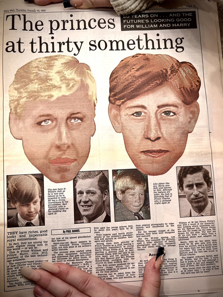 JamesBlatch's tweet image. In 1992, the Daily Mail appeared to use police photofit to predict what Wills &amp;amp; Harry would look like twenty years.