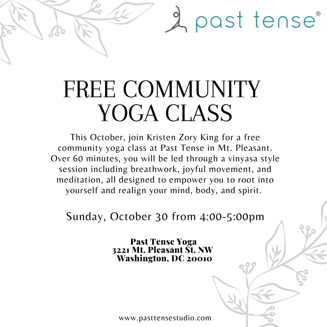 kristenzoryking's tweet photo. Friends in the DC area! Join me at Past Tense this Sunday, 10/30 at 4:00pm for a FREE yoga session combining breathwork, joyful movement, and meditation! 

https://t.co/Fmq2ONvIlH https://t.co/VWlSvhvJmm