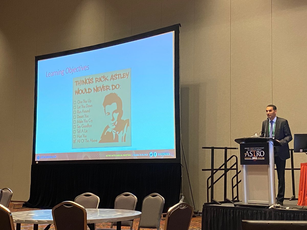 RDT THE GOAT PD NEVER GONNA GIVE UP PROSTATE RT <a href="/RTendulkarMD/">Rahul Tendulkar, MD</a> <a href="/DrJohnSuh/">John Suh</a> <a href="/ShaunaRadOnc/">Shauna Campbell, DO</a> <a href="/ASTRO_org/">ASTRO</a> <a href="/rickastley/">Rick Astley</a> #ASTRO22