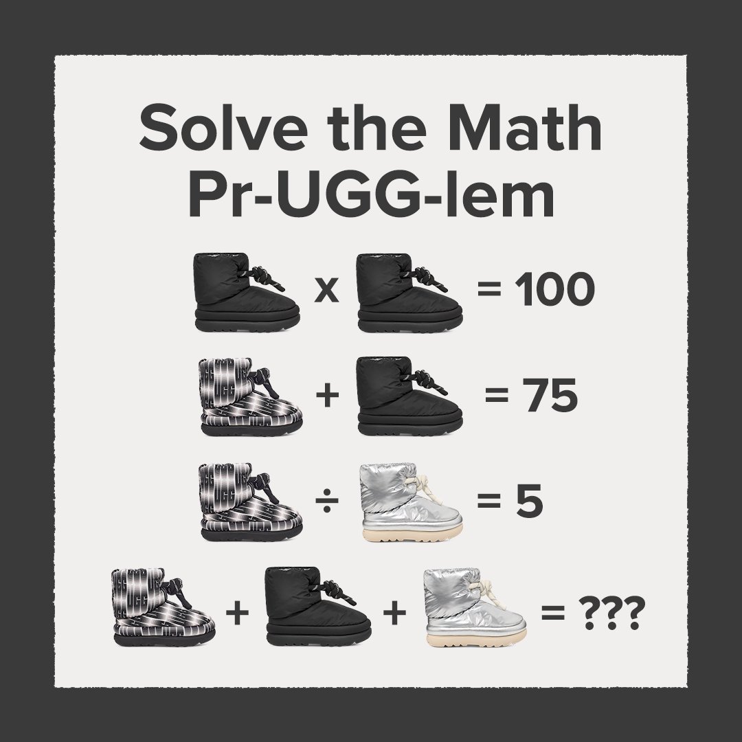 Who needs calculus when you got this pr-UGG-blem? Solve the math problem to be the ultimate teacher's pet. Comment your answers below. 👇 #UGG #FeelsLikeUgg #UggSeason #Math