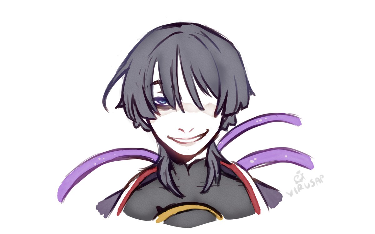 scaramouche (genshin impact) 1boy male focus solo white background smile simple background looking at viewer  illustration images