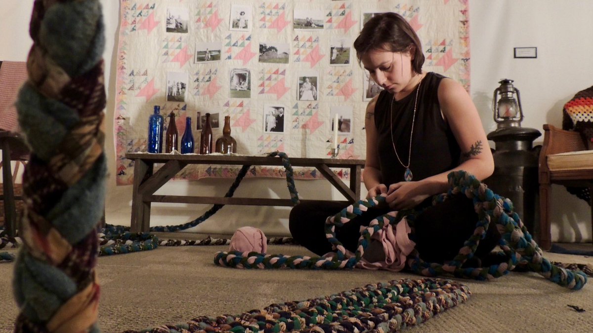 UnderCurrentsYU's tweet photo. Kelly King’s “Unsettling the Homestead” works from personal genealogy and Mi’kmaq histories of the Stewiacke Valley, using artforms that are common in Nova Scotian settler homes, to “interrogate what it means to be a settler on Indigenous land” -- https://t.co/Sk5cVB4eCW https://t.co/lAFgN4V3C2
