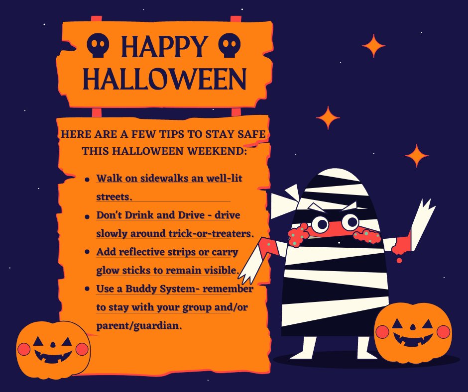 It's time for some spooky fun! Now is a great time to go over your #Halloween safety plan with your family, friends and loved ones this weekend. Here are some tips to help you plan ahead and remember, safety first! #HappyHalloween