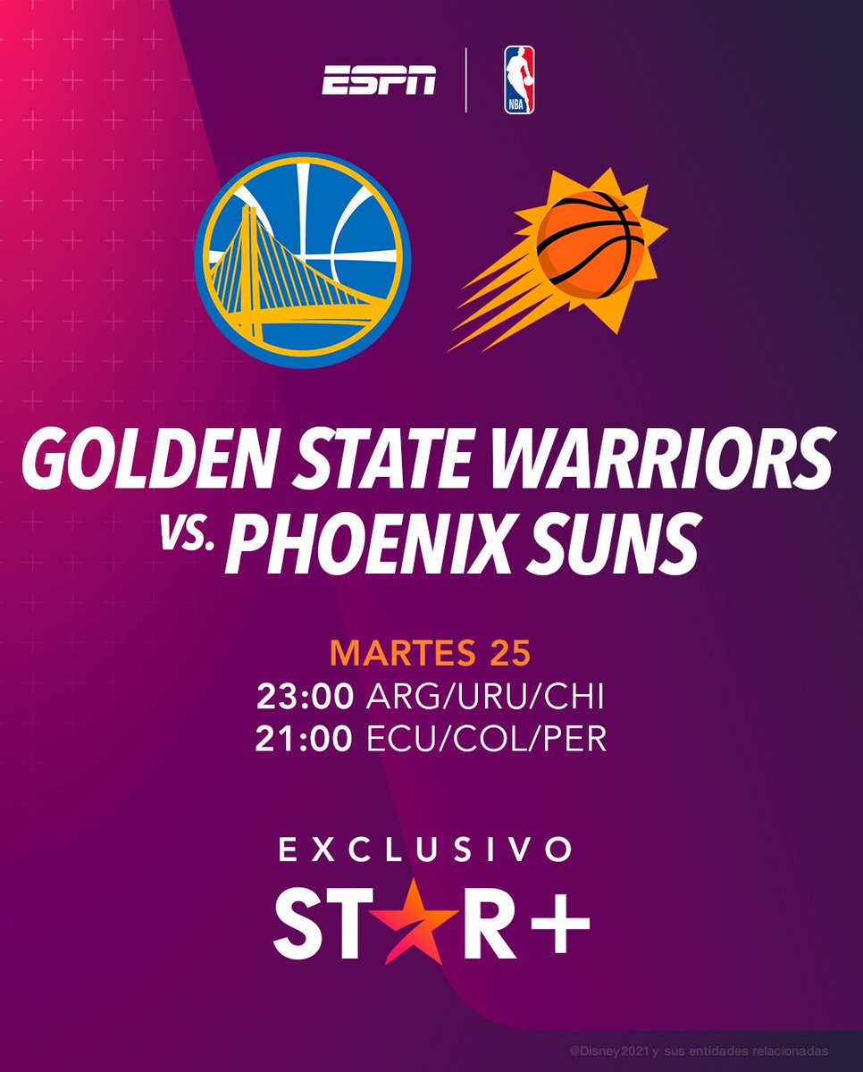 🏀 #NBA | @warriors (#Dubnation) vs. @Suns (#WeAreTheValley)
🎙 Relator: @SebastianMCESPN
🎙 Comentarista: @obricio7
23:00 🇦🇷🇺🇾🇨🇱🇵🇾
22:00 🇧🇴🇻🇪🇩🇴
21:00 🇨🇴🇵🇪🇪🇨🇵🇦🇲🇽
20:00 🇳🇮🇬🇹🇸🇻🇨🇷🇭🇳
💻📱 @StarPlusLA
🤳 #NBAenStarPlus - #KiaTipOff22
Dale RT 🔃