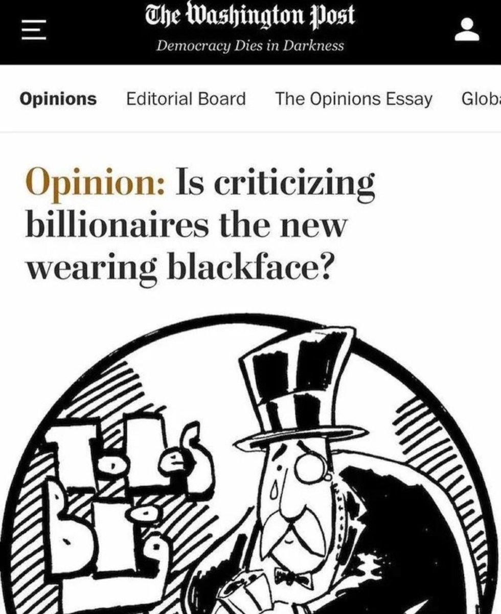 BezosPostNews's tweet photo. Opinion: Is Criticizing Billionaires the New Wearing Blackface? We think it is!
#BillionaireLivesMatter
#ScrewtheManyNottheFew
#Racism https://t.co/6gw9SRIwdo