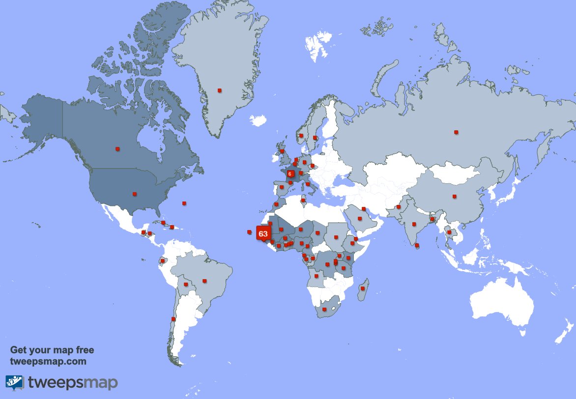 Merci beaucoup à mes 4 nouveaux abonnés qui vivent en: Sénégal, et plus la semaine dernière. tweepsmap.com/!coba20052002_…