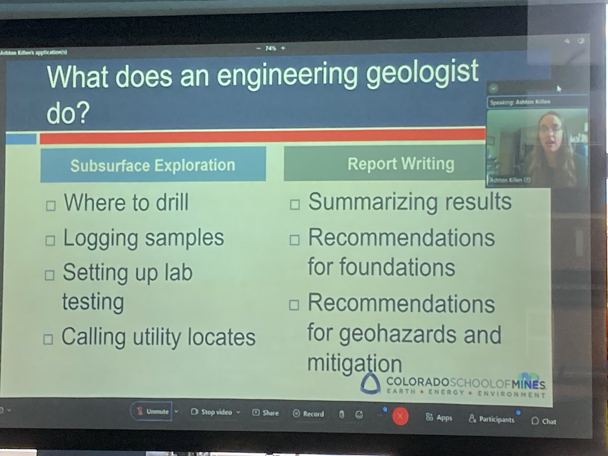 PalyJen's tweet photo. So great to hear about engineering geology and geological engineering careers and pathways from @moreheadstate #alumna @ashlovesrocks at tonight’s @GeologyMorehead meeting! https://t.co/fgPuLmslLG