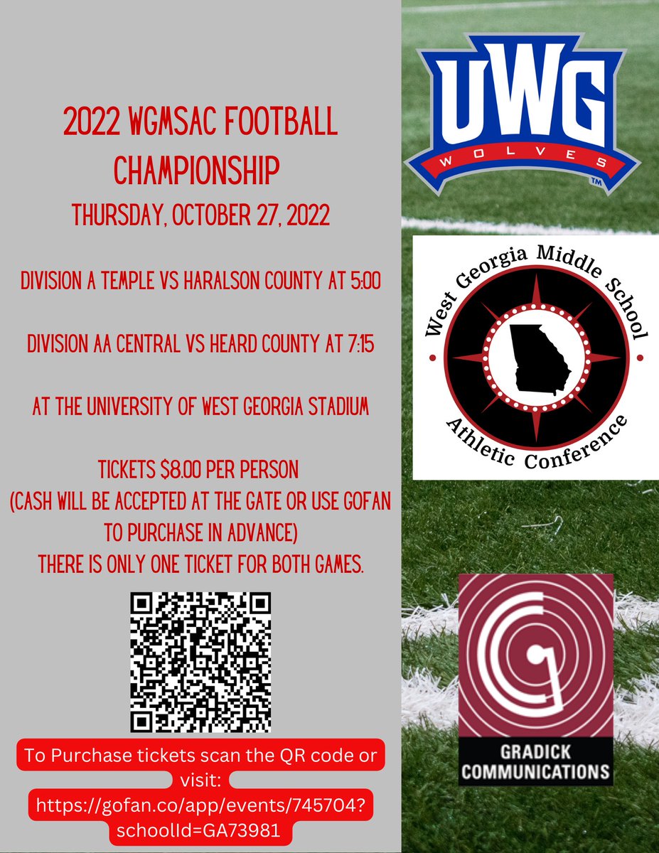 Come support the TMS Tigers @ UWG as they play for the WGMSAC Division 1A Championship. Gametime is 5:00. ⁦<a href="/temple_tigers/">Temple Tigers Football</a>⁩ ⁦<a href="/CNix86/">Coach Nix</a>⁩