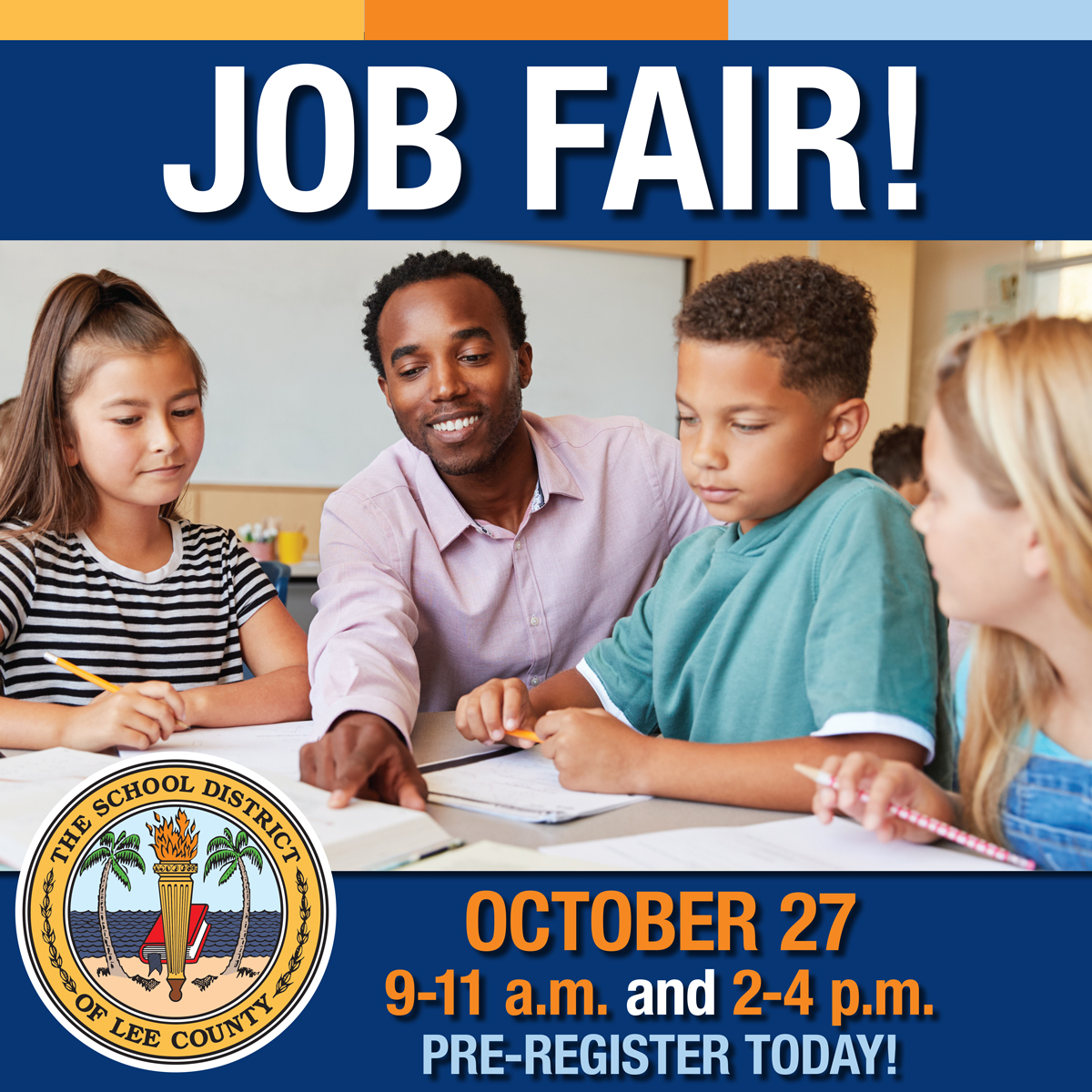 LeeSchoolCareer's tweet photo. Tomorrow is the last day to register for our job fair on Oct. 27. Attendees will have the chance to meet with District staff to learn more about instructional and non-instructional positions in Lee County. Register at https://t.co/CU79oKaVr2

#LeeSchools #jobfair https://t.co/VZkzkF7UwD