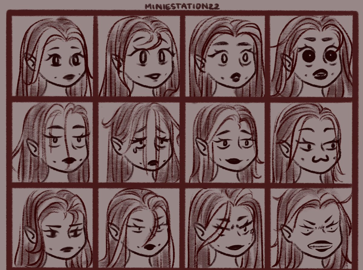 miniestation's tweet image. I tried to make the hair match the emotions? 🤔
#OC #ExpressionChart