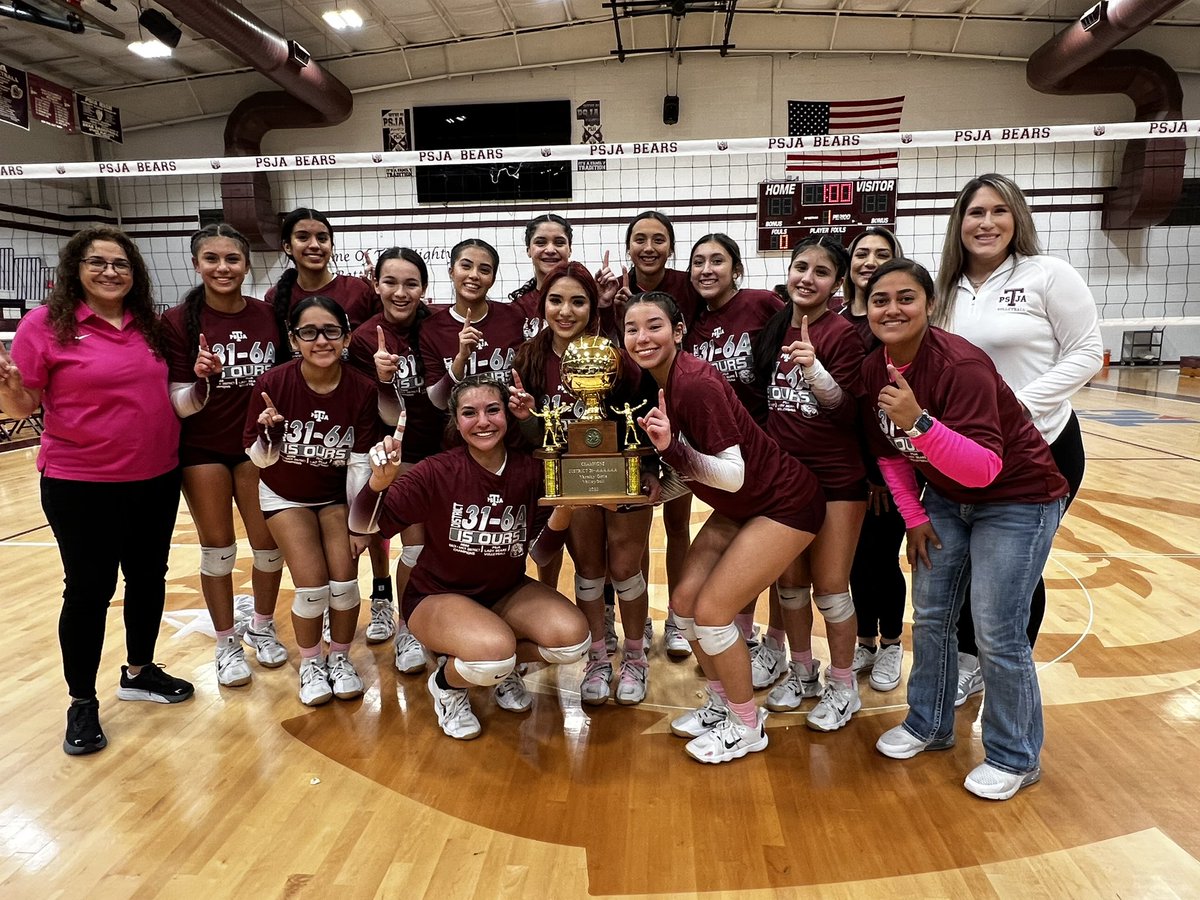 PSJAECHS's tweet photo. CONGRATULATIONS TO OUR UNDEFEATED DISTRICT CHAMPIONS LADY BEARS VOLLEYBALL TEAM! The Lady Bears finish district play 10-0. Playoff details are TBA. Thank you BEAR COUNTRY for all your support this season. GO BEARS GO!!! https://t.co/RiC3nI3GIc