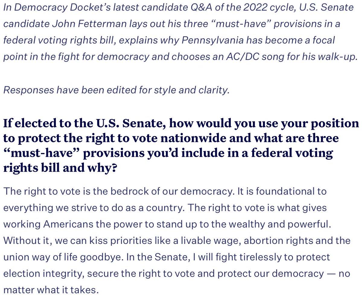 LetsUnpac's tweet photo. In light of the #PASenateDebate, let's remember where the candidates stand on our democracy: John Fetterman is a strong supporter of federal voting rights legislation, while Mehmet Oz's campaign is funded by the big donors seeking to undermine our democracy across the country. https://t.co/IMJDKUltQS