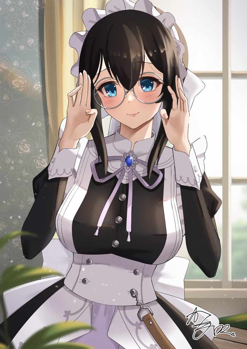 sagisawa fumika 1girl maid glasses maid headdress solo alternate costume black hair  illustration images
