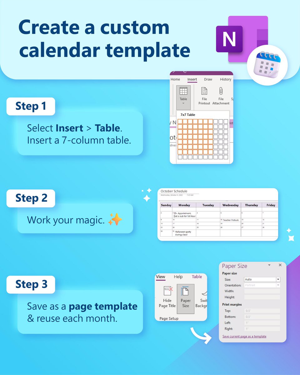 Creating your own #OneNote calendar template is an easy way to save time and keep everyone in your class on track. 🚂 Follow these steps to get started! #MIEExpert #edtech #edchat