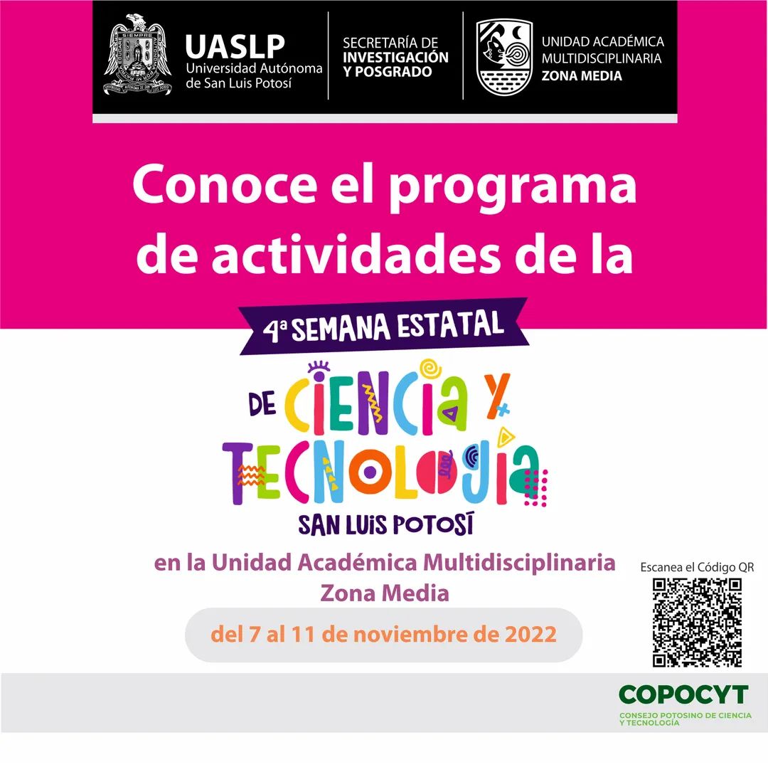 Conoce el programa de actividades de la 4a. Semana Estatal de Ciencia y Tecnología 2022 en la UAMZM del 7 al 11 de noviembre , accede al siguiente enlace o escanea el Código QR 👇:
uaslpedu-my.sharepoint.com/:b:/g/personal…