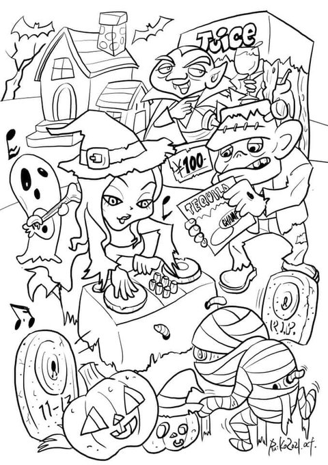 もうじきハロウィン。
ハロウィン塗り絵、みんなやっておくれよ。
できたらツイッターにアップしてね🎃 
