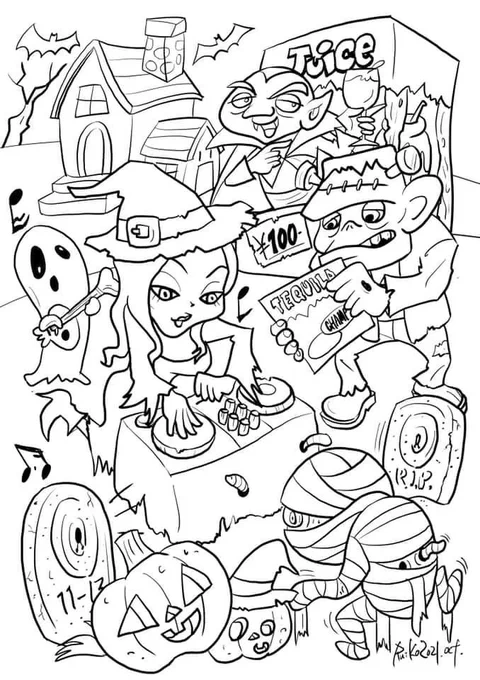 もうじきハロウィン。
ハロウィン塗り絵、みんなやっておくれよ。
できたらツイッターにアップしてね🎃 