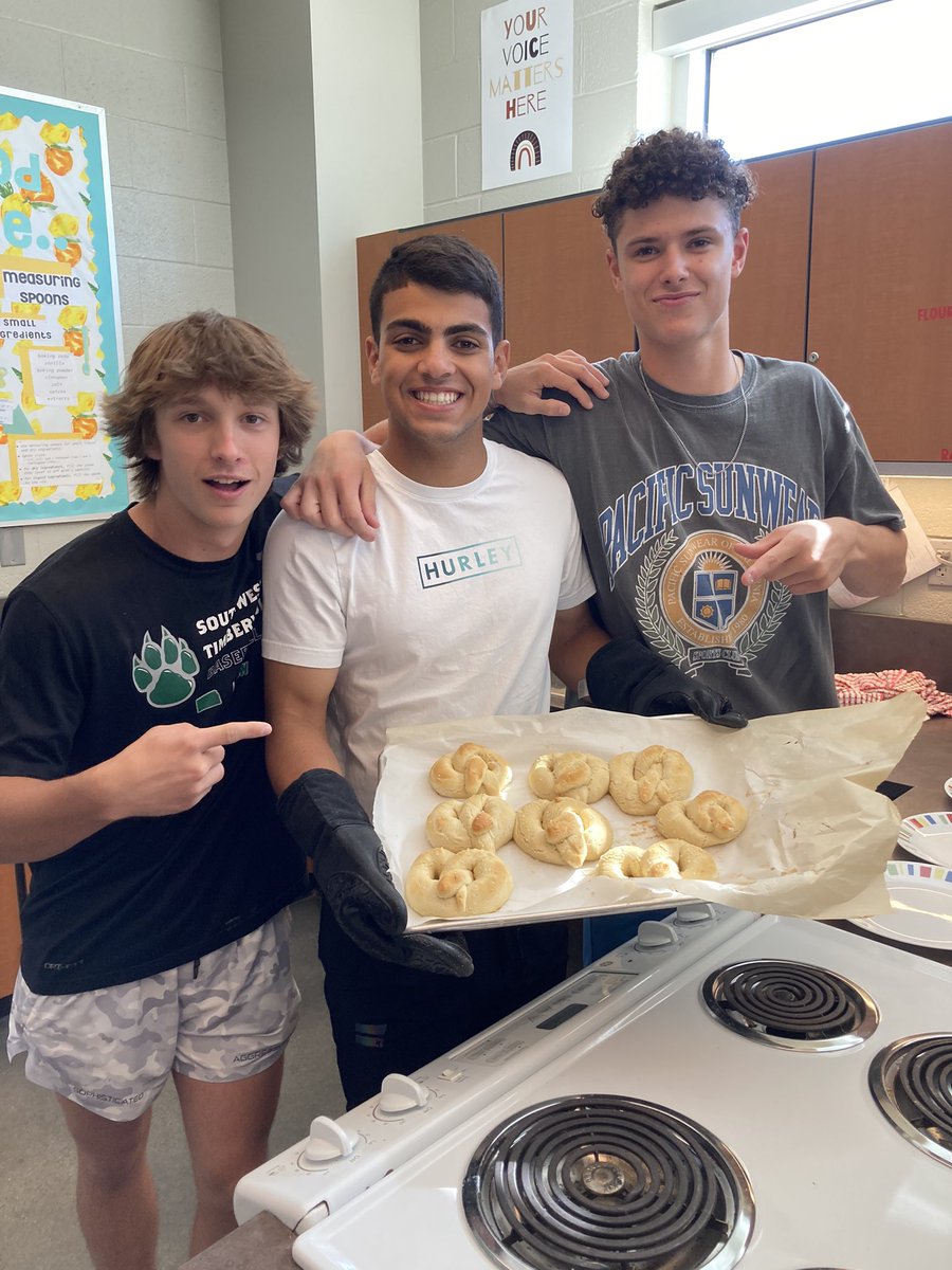 Ms. Walker’s Baking &amp; Pastry classes made homemade soft pretzels! Check out that salt bae action 🥨😋