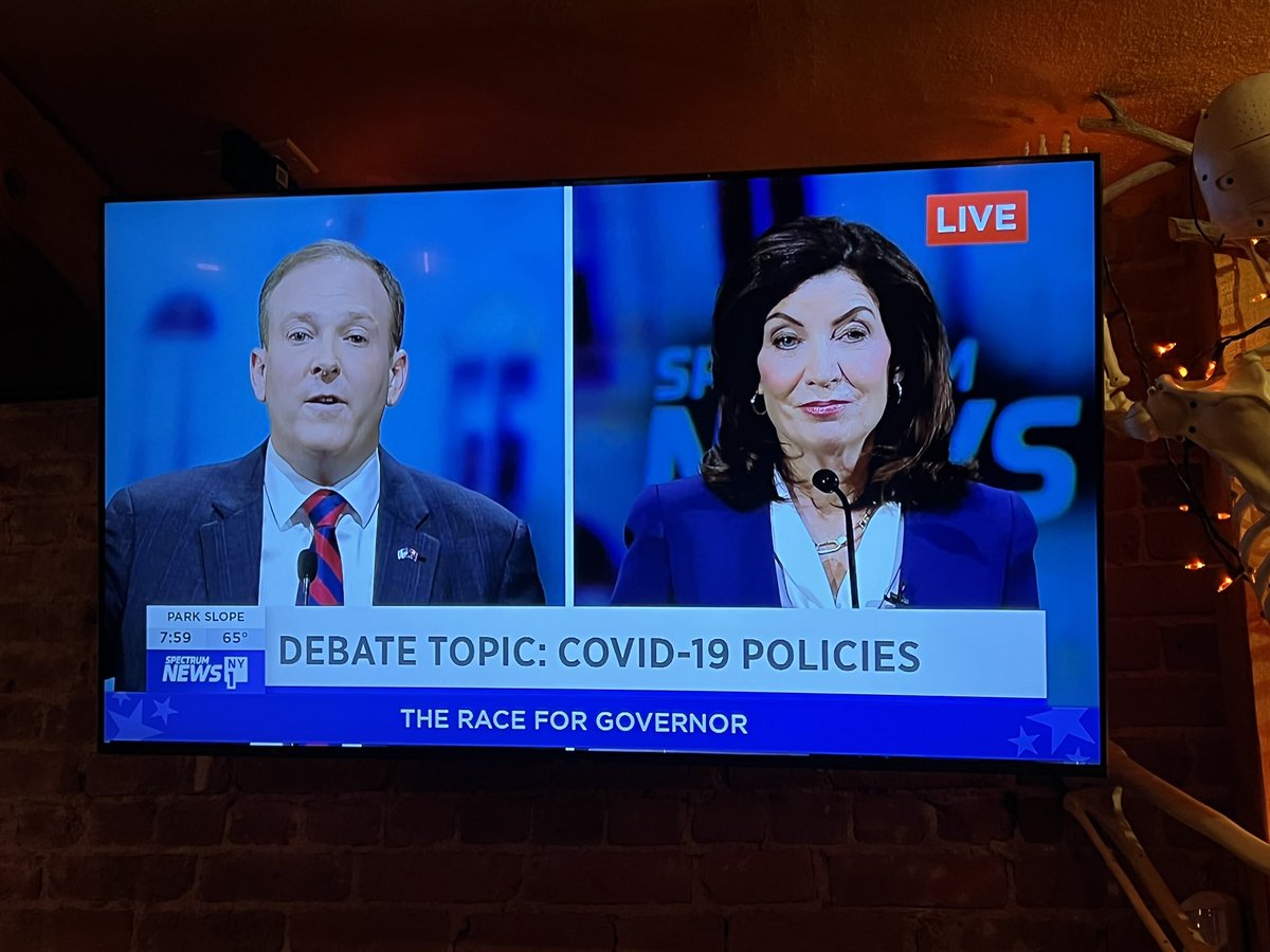The TV where I am watching the debate has frozen, but I think this frame says it all. @KathyHochul has owned this debate, because she’s a damn good Governor.