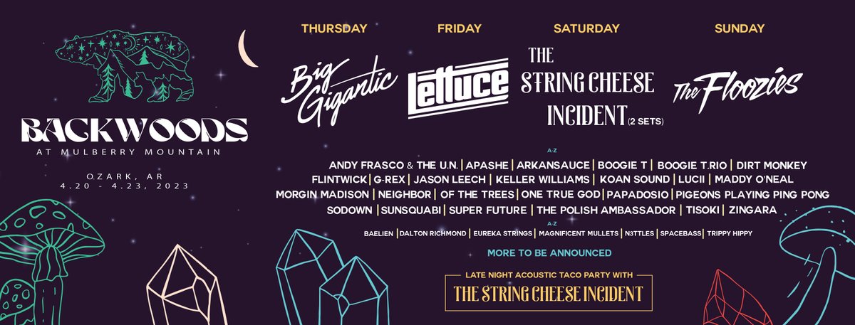 nmayhm's tweet photo. Important lineup announcement! KOAN Sound and Jason Leech to join the Backwoods 2023 lineup! Join us April 20-23, 2023! See you then!  #back https://t.co/0kdfouI4YE https://t.co/yU9dKjXoso