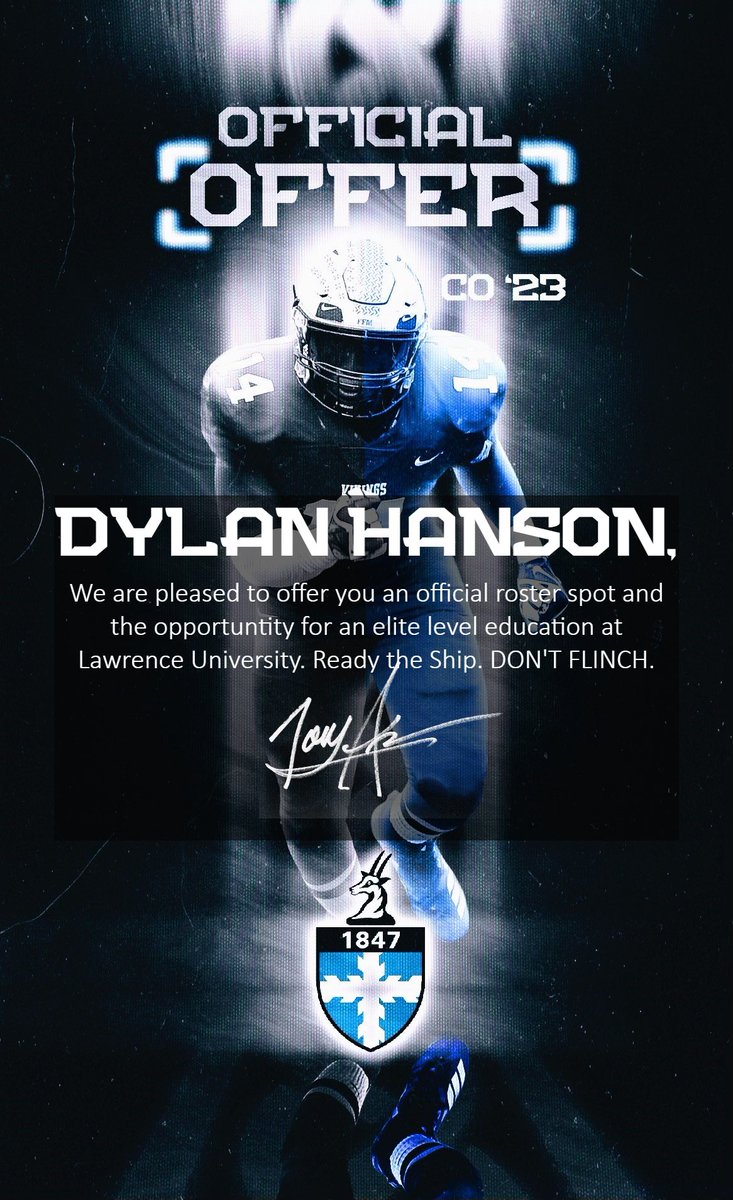 Dylan Hanson (@dylan_hanson16) on Twitter photo I am proud to announce I have received my second offer to continue my academic and athletic career at Lawrence University! <a href="/LUVikingsFB/">Lawrence Football</a> <a href="/plhsfootball/">Prior Lake Football</a> <a href="/PLFBCoachG/">Coach Gegenheimer</a> <a href="/Emoneyshow/">Eric Harrison</a> I am proud to announce I have received my second offer to continue my academic and athletic career at Lawrence University! <a href="/LUVikingsFB/">Lawrence Football</a> <a href="/plhsfootball/">Prior Lake Football</a> <a href="/PLFBCoachG/">Coach Gegenheimer</a> <a href="/Emoneyshow/">Eric Harrison</a>