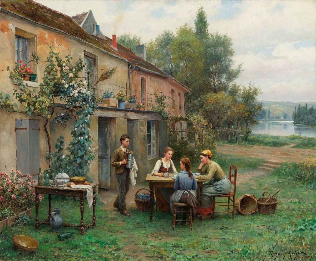 Havenlust's tweet photo. Coffee in the garden, before 1900

Daniel Ridgway Knight https://t.co/2kLj0Mo2k5