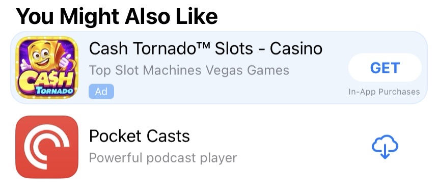 viticci's tweet image. Can you imagine having $48.2 billion cash on hand and YET still thinking "ah yes, those House of Fun Casino ads will grow our bottom line, let's do it"