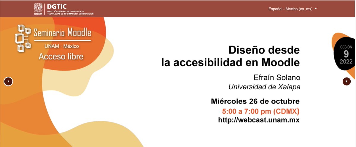 Mañana a las 5 pm presentaré el tema "Diseño desde la accesibilidad en Moodle" en el seminario de 
<a href="/moodle/">Moodle | Online learning, delivered your way.</a> organizado por <a href="/UNAM_MX/">UNAM</a>. Mostraré  buenas prácticas para diseñar actividades y recursos considerando a las personas con discapacidad. <a href="/UXoficial/">Universidad Xalapa</a> webcast.unam.mx