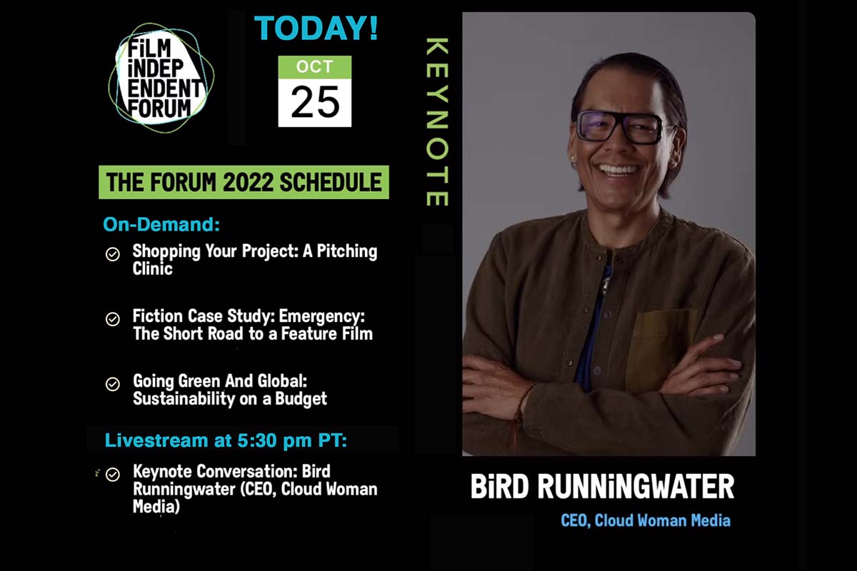 filmindependent's tweet photo. Tune-in Alert! We're Live at 5:30 pm PT @ the #FiForum22. Catch a livestream Keynote conversation with CEO of Cloud Woman Media @BirdRunningH2O, for a candid discussion about navigating changes in the #indiefilm industry. Moderated by #HeatherRae ('Bull'): https://t.co/rnX9f5urgY https://t.co/fkUutGnh25