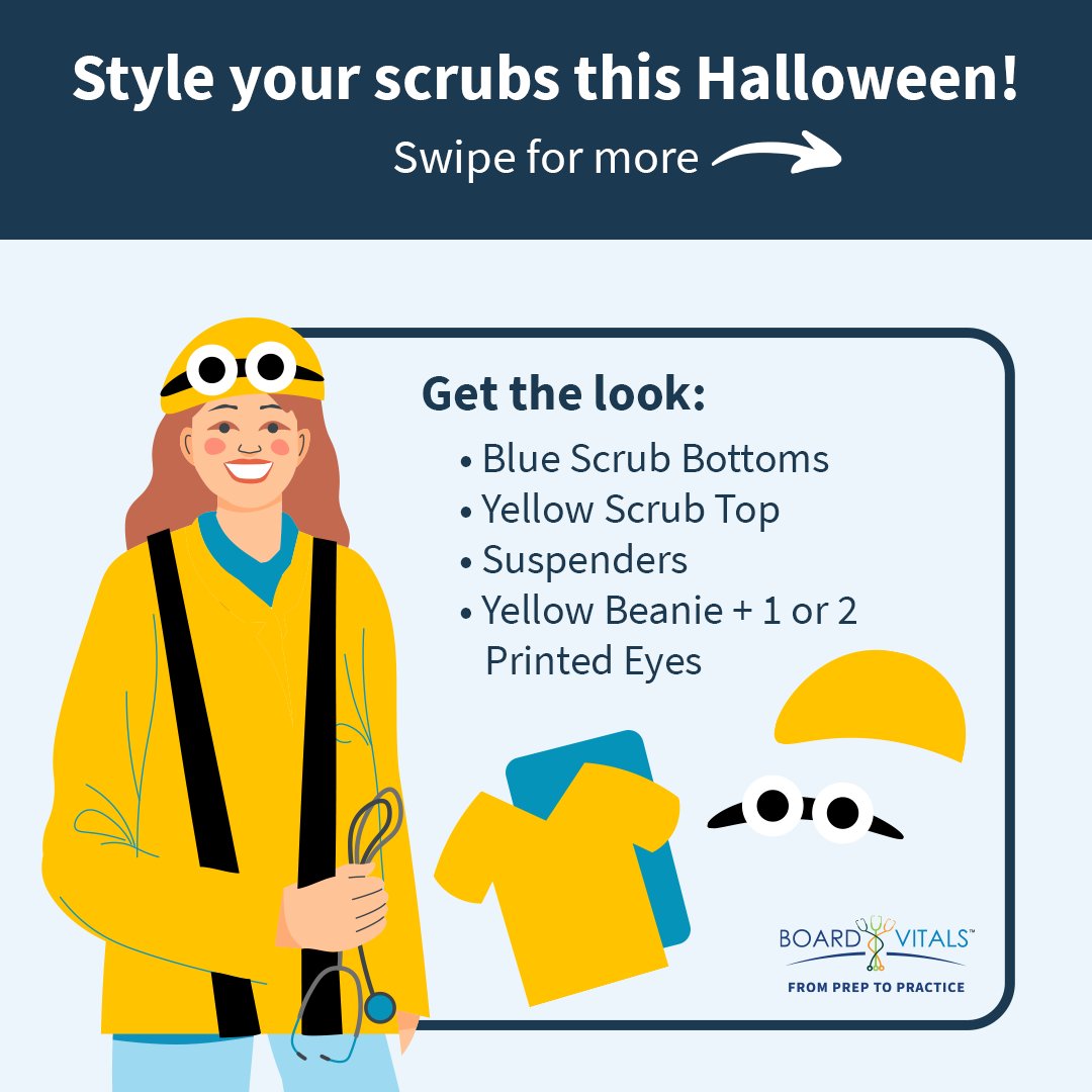 Working on Halloween? You can still show a little spirit this Halloween with these DIY costumes with your scrubs!

Check out our 14 easy ways to style your scrubs this Halloween at bit.ly/3gKmXZf

#happyhalloween #boardvitals #spookyseason #nursinglife