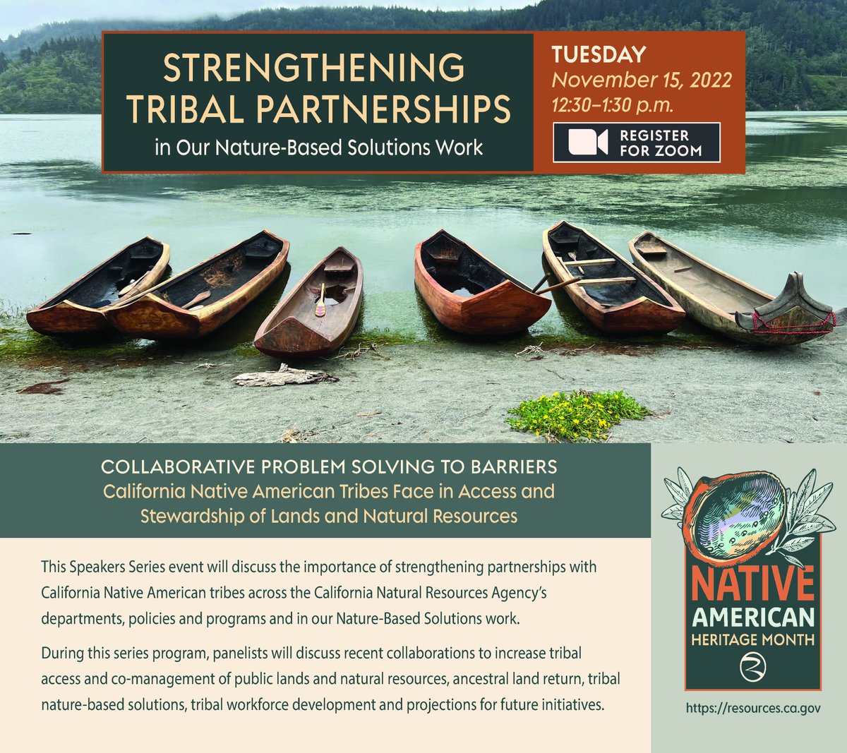 California Natural Resources Agency (@calnatresources) on Twitter photo Join us for the next Secretary Speaker Series: Strengthening Tribal Partnerships in Our Nature-Based Solutions Work. Secretary <a href="/WadeCrowfoot/">Wade Crowfoot</a> and panelists will discuss recent tribal-state collaborations and projections for future initiatives. Register now👇🏽ca-water-gov.zoom.us/webinar/regist… Join us for the next Secretary Speaker Series: Strengthening Tribal Partnerships in Our Nature-Based Solutions Work. Secretary <a href="/WadeCrowfoot/">Wade Crowfoot</a> and panelists will discuss recent tribal-state collaborations and projections for future initiatives. Register now👇🏽ca-water-gov.zoom.us/webinar/regist…
