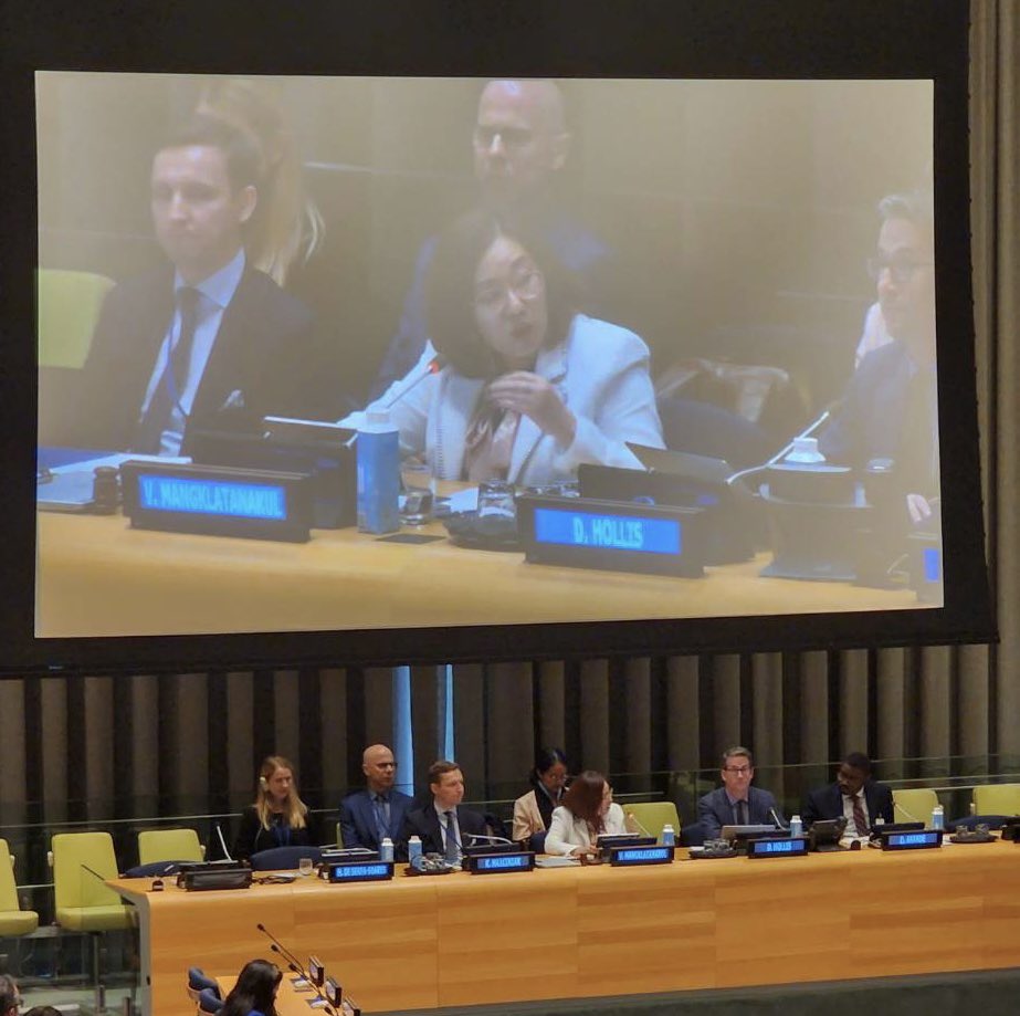 MFAThai's tweet photo. DPS Vilawan chaired and moderated the 1st panel of 32nd Informal Mtg of Legal Advisors, during Int'l Law Week of #UNGA77 on suspension/termination of treaties in armed conflicts/other emergencies at UNHQ, New York (24 Oct 22). https://t.co/cHpGQBDQpv