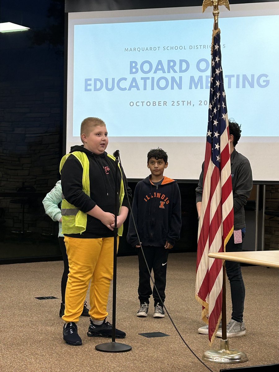 Proud principal moment watching some of our <a href="/ReskinSchool/">Reskin School</a> Safety Patrol lead the pledge at <a href="/MarquardtSD15/">Marquardt SD15</a> board meeting tonight! #WeAreMarquardt