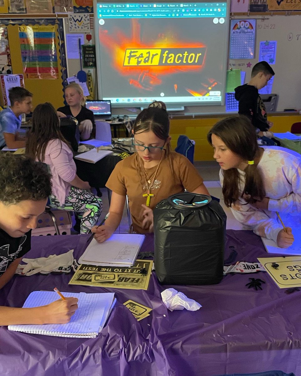 MylanPatriots's tweet image. ⚠️ 5th Grade went all in with a “Fear Factor” inspired room transformation today! Students had to face their fears to solve tricky math problems just in time for Halloween. Who knew math could be so grossly fun!?#mylanpatriots @Monongalia_Co @MCSDoesSumMath